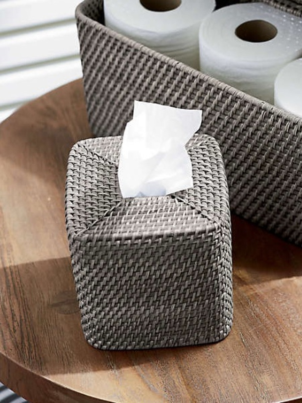 Crate & Barrel Woven Square Tissue Box Cover - gray